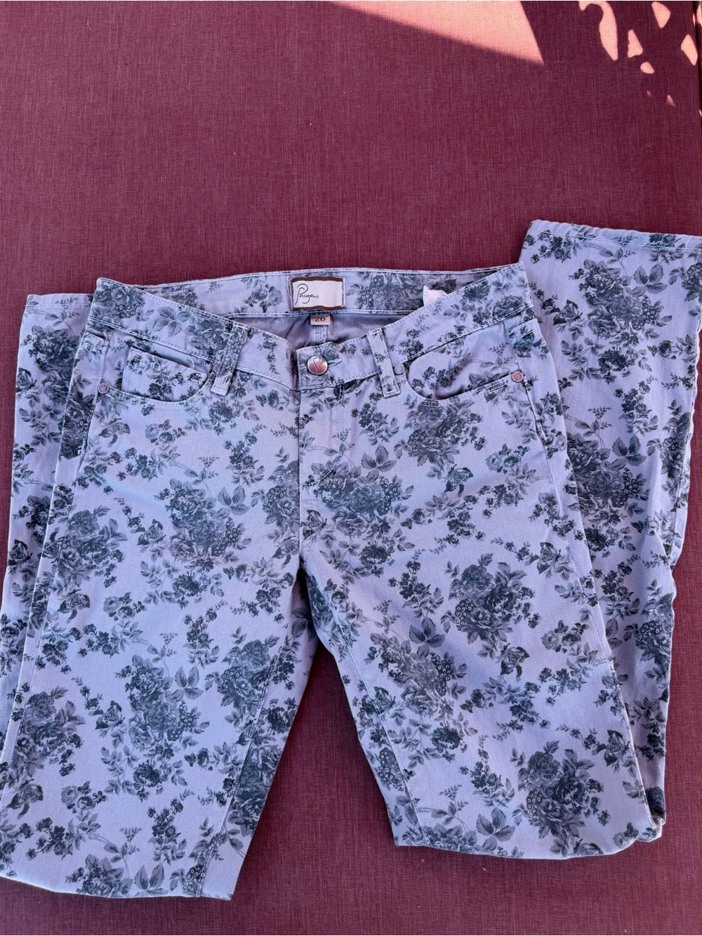 PAIGE Peg Skinny Floral Print Jeans Pink Gray - Picture 10 of 14